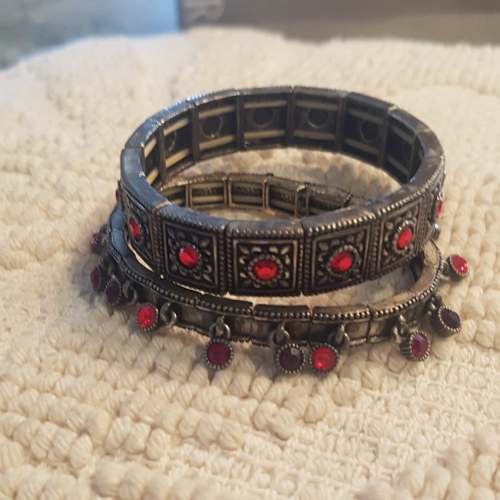 Antique silver and red stone bracelets